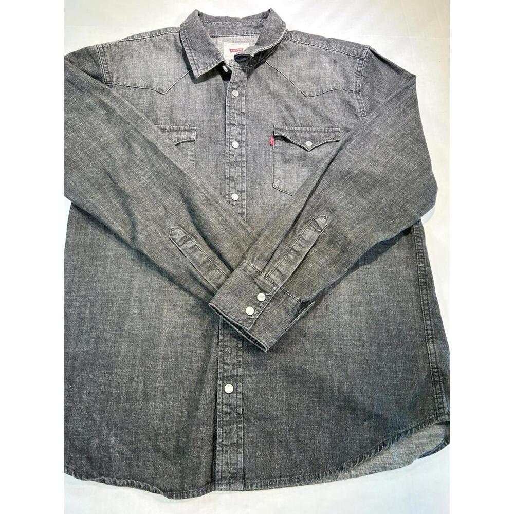 Levi's Shirt Mens Sz M Black Denim Faded Pearl Snap Western Cowboy Long Sleeve